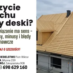 Dach z płyty OSB, czyli płyty obornickiej, w trakcie budowy. Widoczne łaty i kontrłaty tworzące konstrukcję pod pokrycie.