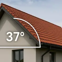 Jak obliczyć spadek dachu? Na zdjęciu widać dachówkę ceramiczną i kąt 37 stopni, który jest kluczowy do prawidłowego montażu.