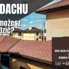 Projekt dachu dwuspadowego z czerwonej dachówki. Reklama firmy WIK-BUD CIESIELSTWO.